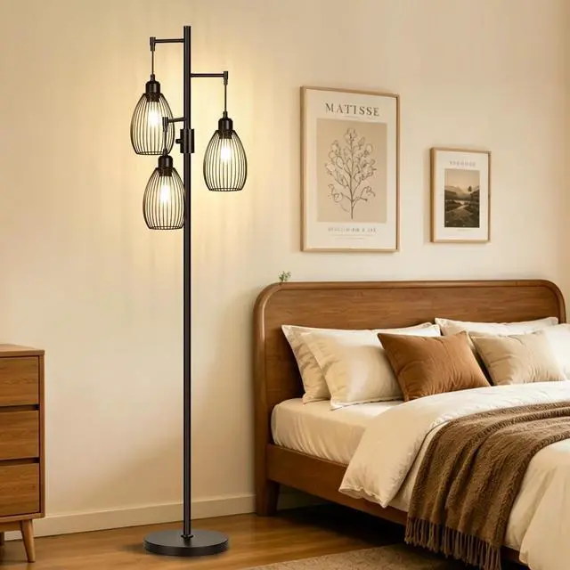 Alt view image 7 of 7 - Torondo 70 Dimmable Floor Lamp, 3 x 800LM LED Edison Bulbs Included, Industrial Floor Lamps for Living Room, Rustic Tall Lamps Standing Lamp for Bedrooms Living Room
