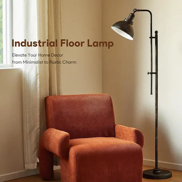 Alt view image 6 of 7 - VONLUCE Floor Lamp for Living Room, 65" Tall Industrial Floor Lamp, Adjustable Height & Head Vintage Metal Standing Reading Pole Lamp for Bedroom, Office, Farmhouse