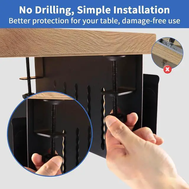 Alt view image 7 of 7 - LUKETURE Desk Side Storage, Steel Side Desk Organizer, No Drill Laptop Holder, Clamp on Laptop Mount with Pen Holder, Table Hanging Storage for Home Office, Fits Flat Edge Tables 0.3" to 2.8"