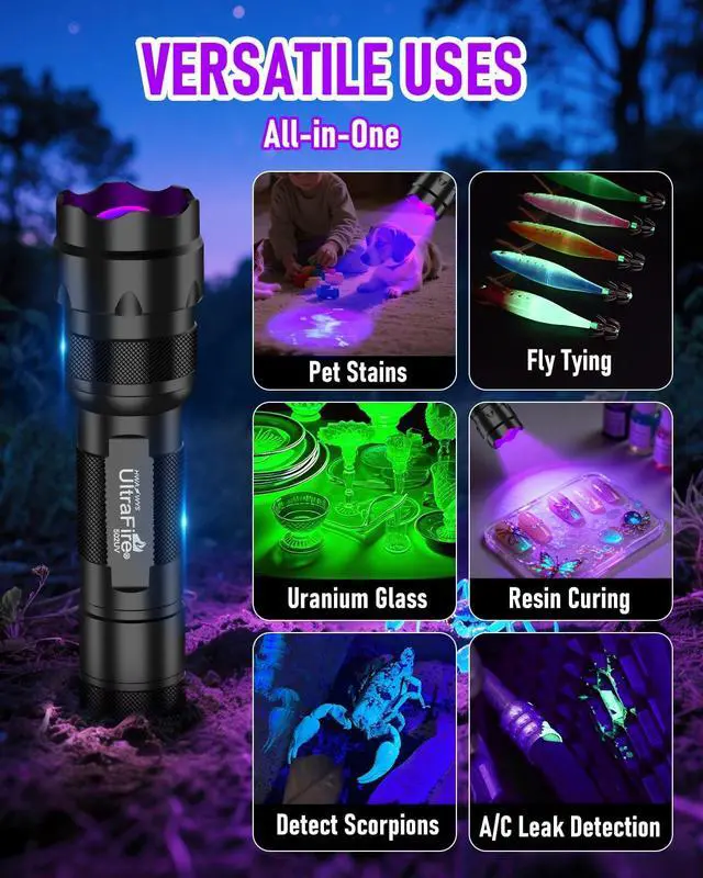 Alt view image 6 of 7 - ULTRAFIRE UV Flashlight 395-405 nm Led Blacklight for Curing UV Glue, Leak Detector, Pet Urine Stain
