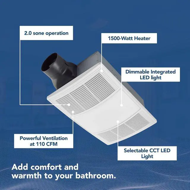 Alt view image 2 of 7 - Broan-NuTone BHFLED110 PowerHeat Bathroom Exhaust Fan, Heater, and LED Light Combination, 110 CFM