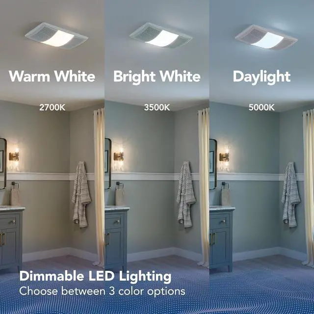 Alt view image 3 of 7 - Broan-NuTone BHFLED110 PowerHeat Bathroom Exhaust Fan, Heater, and LED Light Combination, 110 CFM