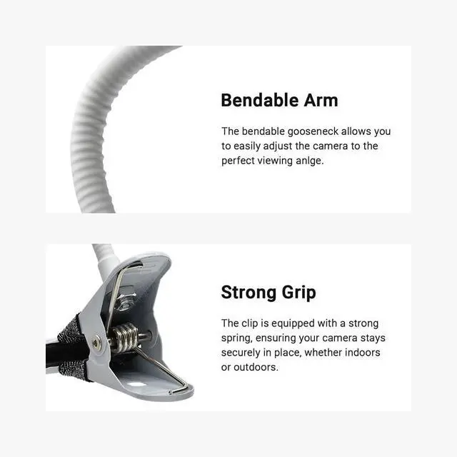Alt view image 4 of 7 - Holicfun Clip Mount for Ring, Blink, Eufy, Google Nest, Wyze, and Arlo Indoor Outdoor Cameras, 15cm Gooseneck Arm, Flexible Adjustment, Strong Clamp, Black, 2-Pack