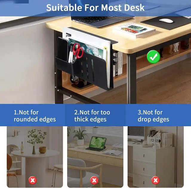 Alt view image 3 of 7 - LUKETURE Desk Side Storage, Steel Side Desk Organizer, No Drill Laptop Holder, Clamp on Laptop Mount with Pen Holder, Table Hanging Storage for Home Office, Fits Flat Edge Tables 0.3" to 2.8"