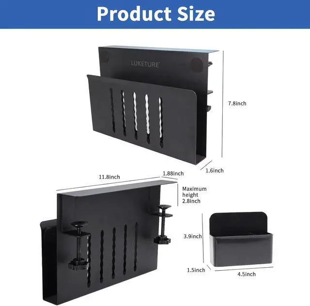 Alt view image 4 of 7 - LUKETURE Desk Side Storage, Steel Side Desk Organizer, No Drill Laptop Holder, Clamp on Laptop Mount with Pen Holder, Table Hanging Storage for Home Office, Fits Flat Edge Tables 0.3" to 2.8"