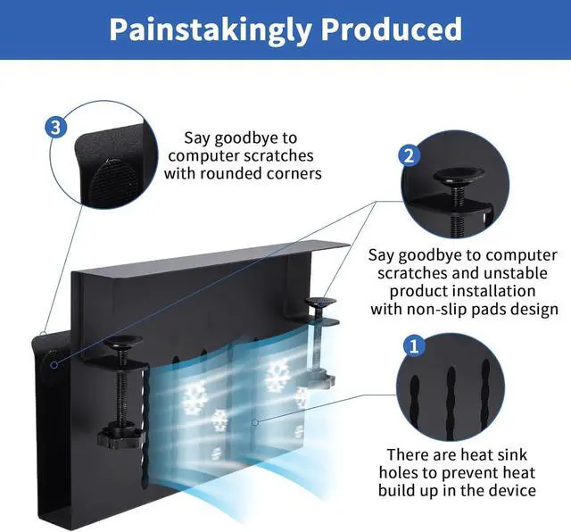 Alt view image 5 of 7 - LUKETURE Desk Side Storage, Steel Side Desk Organizer, No Drill Laptop Holder, Clamp on Laptop Mount with Pen Holder, Table Hanging Storage for Home Office, Fits Flat Edge Tables 0.3" to 2.8"