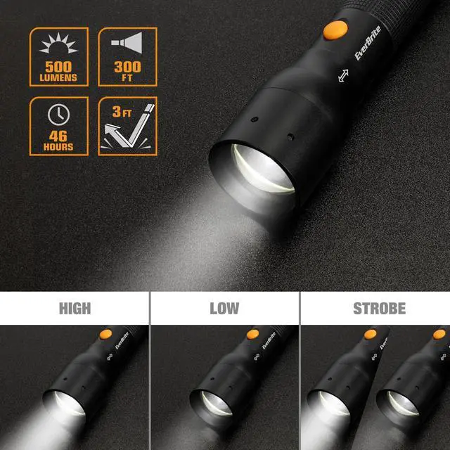 Alt view image 5 of 7 - EverBrite Ultra Bright Tactical Flashlight, 900 Lumen Zoomable Adjustable Focus, 3 Light Modes, Heavy-Duty Aluminum Torch for Hurricane Supplies Camping, Includes 3C Alkaline Batteries