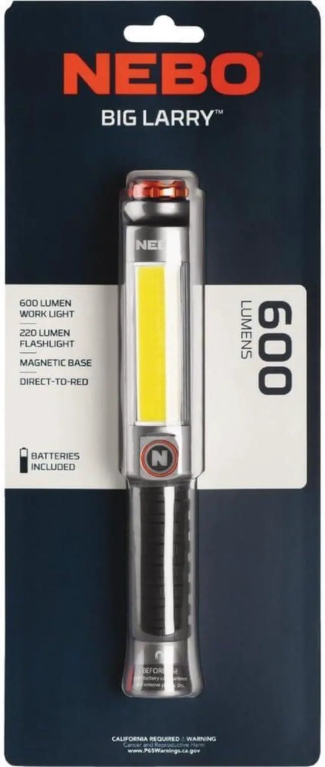 Alt view image 5 of 5 - NEBO Big Larry 3 Work Light | Alkaline Batteries Included, 600 Lumens, 7 Light Modes, Magnetic COB Task Lamp & LED Flashlight, Steel Pocket Clip, Hands-Free Use, Water Resistant