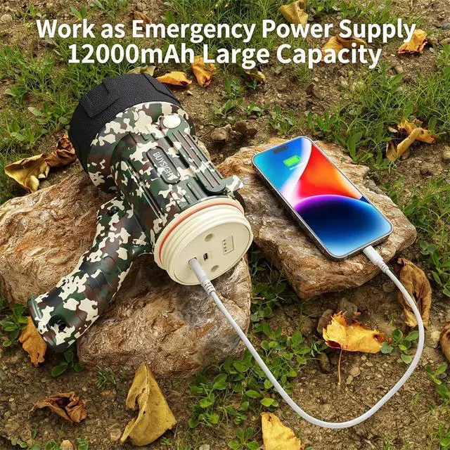 Alt view image 7 of 7 - BUYSIGHT Rechargeable Spotlight Flashlight, TURE 1600 high lumens Hand held Spotlight Waterproof Flashlight Hunting floodlight with red Filter(Camouflage Green-COB)