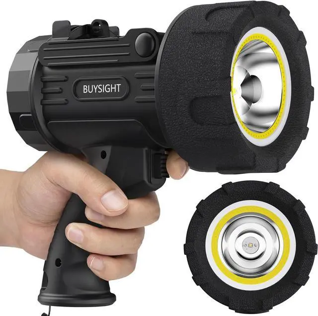 Main image of BUYSIGHT Rechargeable Spotlight Flashlight, TURE 1600 high lumens Hand held Spotlight Waterproof Flashlight Hunting floodlight with red Filter (Graphite Black-COB)