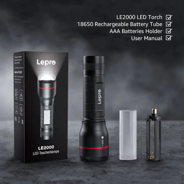 Alt view image 5 of 7 - Lepro LED Flashlights LE2000 High Lumen, 5 Lighting Modes, Zoomable, Waterproof, Pocket Size Flashlight for Outdoor, Emergency, Camping Gear, Powered by AAA Battery, 2 Pack