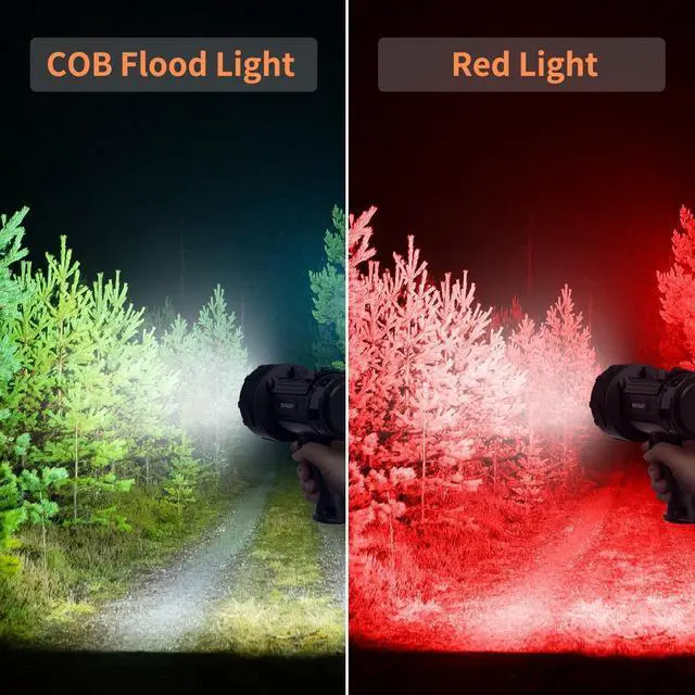 Alt view image 3 of 7 - BUYSIGHT Rechargeable Spotlight Flashlight, TURE 1600 high lumens Hand held Spotlight Waterproof Flashlight Hunting floodlight with red Filter (Graphite Black-COB)
