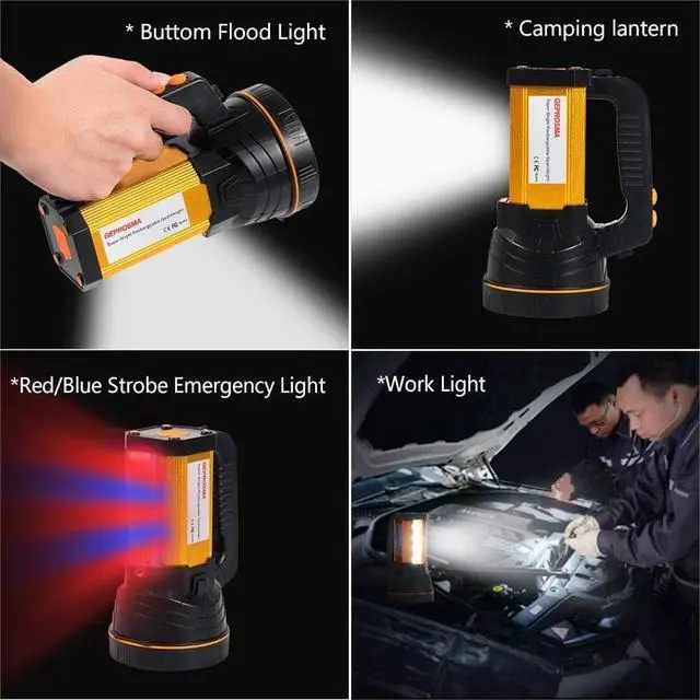 Alt view image 2 of 6 - Powerful Led Flashlight High Lumens USB C Rechargeable,Super Bright Handheld Spotlight,Strong Metal Flashlight Large/Long Lasting/Lantern/Strap,High Powered Big Searchlight