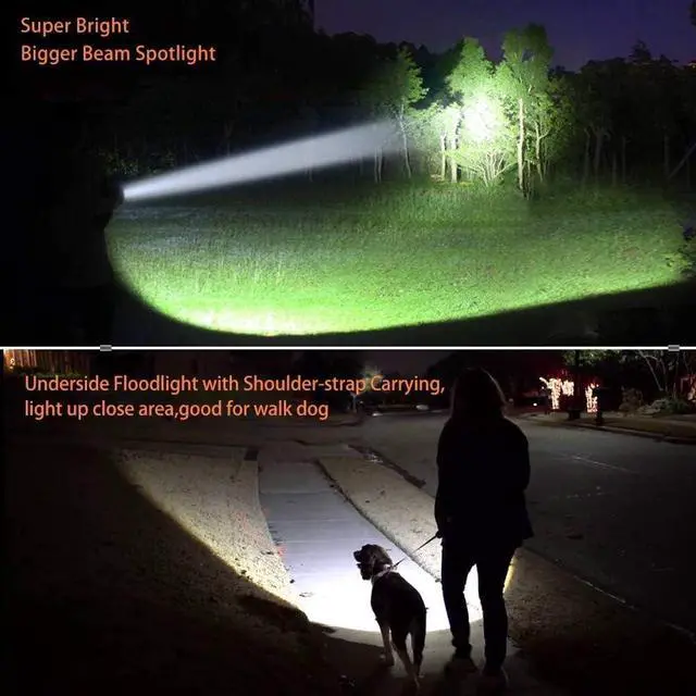Alt view image 3 of 6 - Powerful Led Flashlight High Lumens USB C Rechargeable,Super Bright Handheld Spotlight,Strong Metal Flashlight Large/Long Lasting/Lantern/Strap,High Powered Big Searchlight