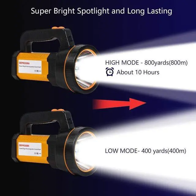 Alt view image 6 of 6 - Powerful Led Flashlight High Lumens USB C Rechargeable,Super Bright Handheld Spotlight,Strong Metal Flashlight Large/Long Lasting/Lantern/Strap,High Powered Big Searchlight