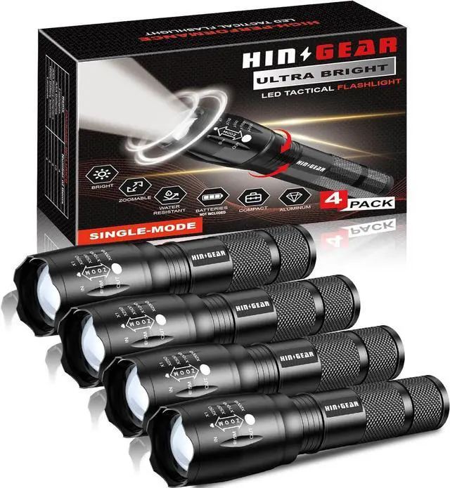 Main image of 1 Mode Flashlights 4 Pack, Bright Zoomable LED Tactical Flashlight High Lumens, Water Resistant Portable Pocket Flash Light for Emergency, Camping Essentials, Gift - SL2000