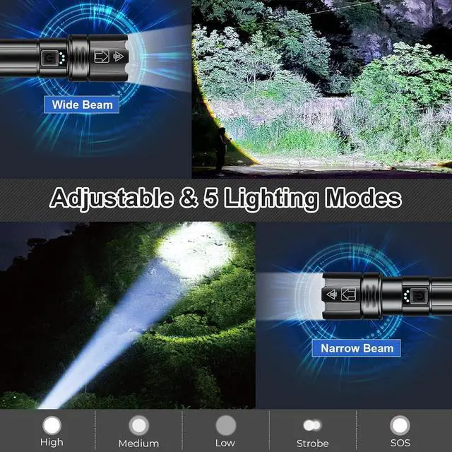 Alt view image 3 of 7 - Rechargeable LED Flashlight High Lumens, 80000 Lumens Bright Powerful Flashlight, 5 Modes, IPX6 Waterproof Handheld Flash Light for Camping Hiking