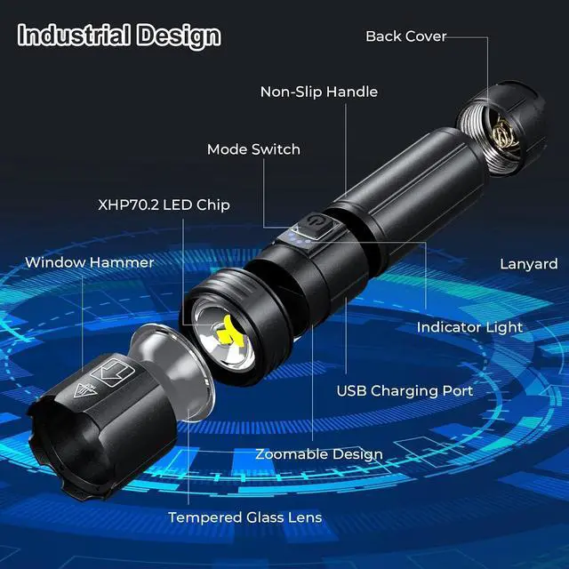 Alt view image 7 of 7 - Rechargeable LED Flashlight High Lumens, 80000 Lumens Bright Powerful Flashlight, 5 Modes, IPX6 Waterproof Handheld Flash Light for Camping Hiking