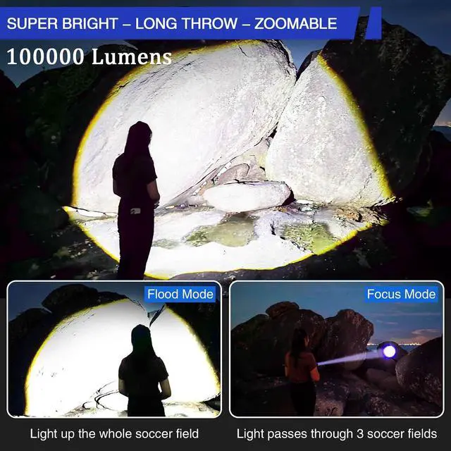 Alt view image 2 of 7 - JAY-PARK Rechargeable Flashlights 100000 Lumen, LED Flashlight with Digital Power Display and Zoomable, Flashlights High Lumen Super Bright Long Distance for Camping, bushcraft, Outdoor