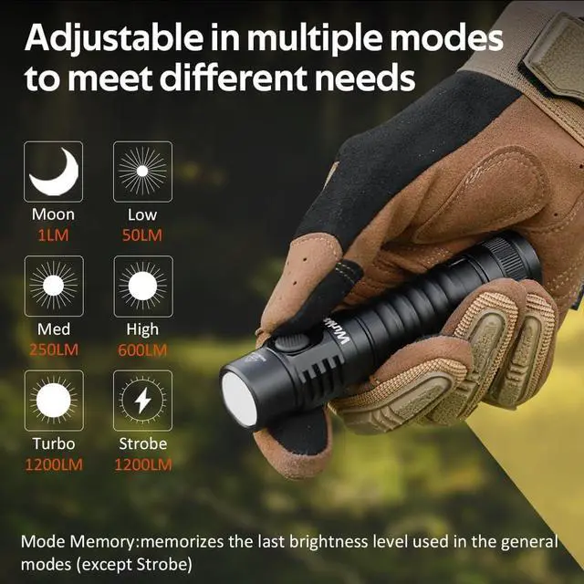 Alt view image 3 of 6 - Wurkkos FC11C EDC Flashlight 1200 High Lumen, 90 High CRI Led Flashlight Rechargeable, 6 Modes, Magnetic Tail, IP68 Waterproof Small Pocket Flash Light for Camping Hiking Dog Walking (Black 4000K)