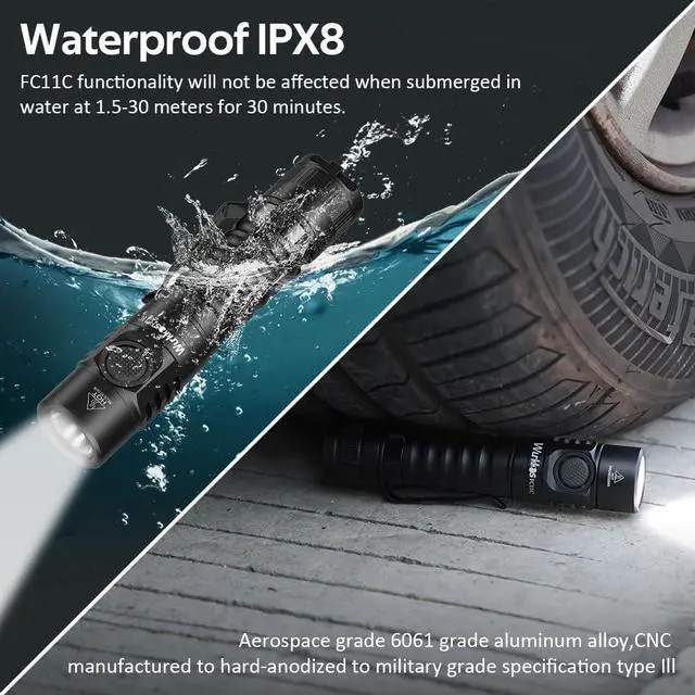Alt view image 4 of 6 - Wurkkos FC11C EDC Flashlight 1200 High Lumen, 90 High CRI Led Flashlight Rechargeable, 6 Modes, Magnetic Tail, IP68 Waterproof Small Pocket Flash Light for Camping Hiking Dog Walking (Black 4000K)