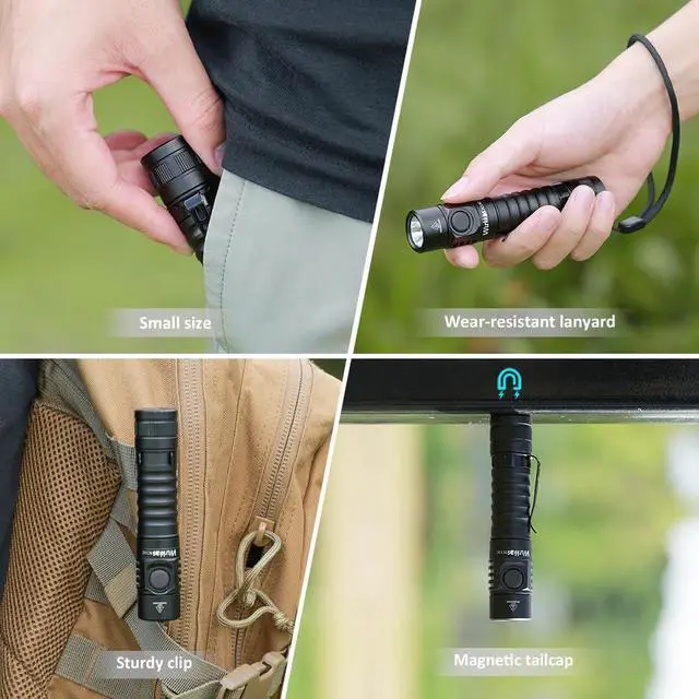 Alt view image 5 of 6 - Wurkkos FC11C EDC Flashlight 1200 High Lumen, 90 High CRI Led Flashlight Rechargeable, 6 Modes, Magnetic Tail, IP68 Waterproof Small Pocket Flash Light for Camping Hiking Dog Walking (Black 4000K)