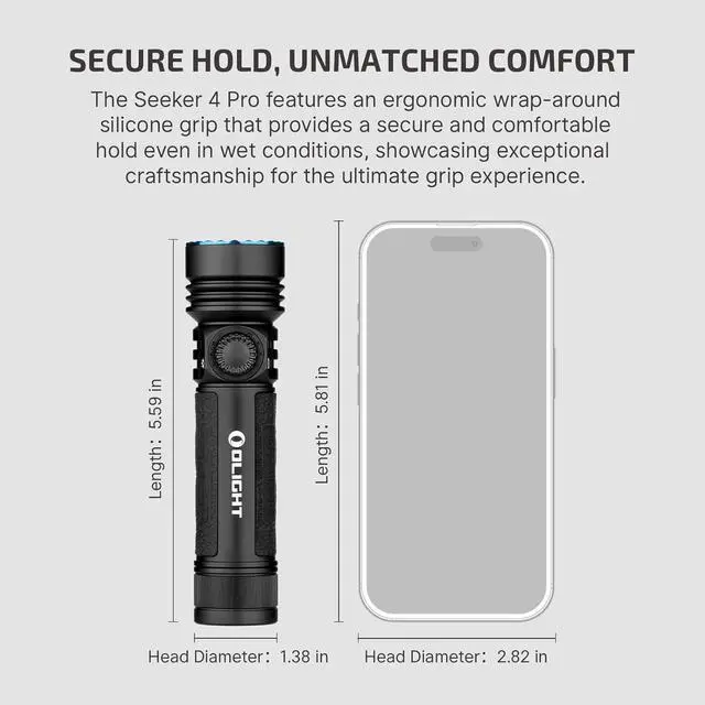 Alt view image 5 of 7 - OLIGHT Seeker 4 Pro Rechargeable Flashlights, 4600 Lumens High Powerful Bright Light with USB C Holster, Waterproof IPX8 for Emergencies, Camping, Searching (Matte Black Cool White)