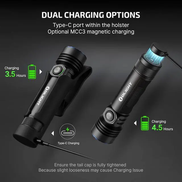 Alt view image 4 of 7 - OLIGHT Seeker 4 Pro Rechargeable Flashlights, 4600 Lumens High Powerful Bright Light with USB C Holster, Waterproof IPX8 for Emergencies, Camping, Searching (Matte Black Cool White)