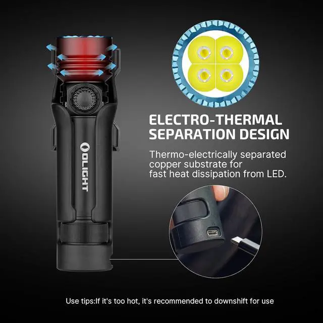 Alt view image 7 of 7 - OLIGHT Seeker 4 Pro Rechargeable Flashlights, 4600 Lumens High Powerful Bright Light with USB C Holster, Waterproof IPX8 for Emergencies, Camping, Searching (Matte Black Cool White)