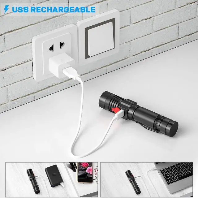 Alt view image 7 of 7 - Rechargeable LED Flashlights, Magnetic Flashlight Super Bright Tactical Flashlight with SideLight,USB Rechargeable,Zoomable,Waterproof Best Small Flashlight for Camping, Emergency