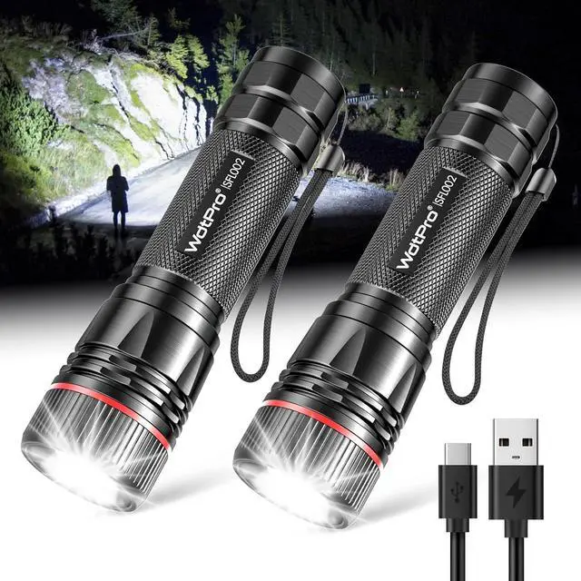 Main image of WdtPro Rechargeable Flashlights High Lumens, 2 Pack 10H Long Lasting Super Bright EDC Flashlight, LED Mini Tactical Flash Lights for Camping Emergency, Drop & Water Resistant (Battery Included)