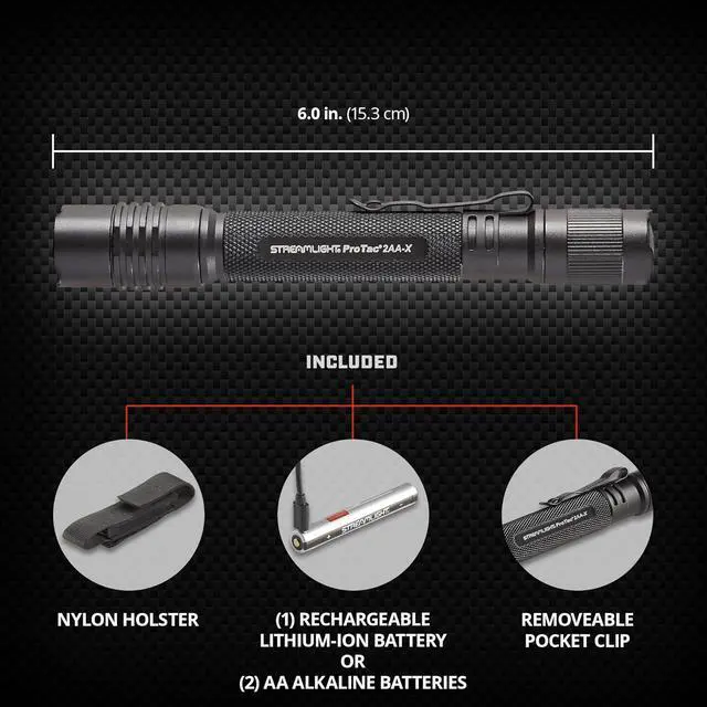 Alt view image 4 of 6 - Streamlight 88033 ProTac 2AA-X 270-Lumen 5,000-Candela Personal Carry Tactical Flashlight, Rechargeable Capable, Black