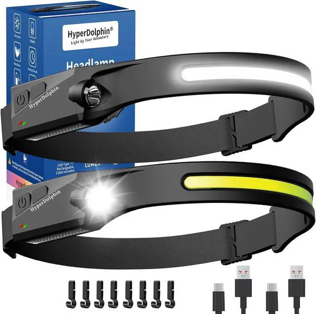 Main image of Headlamp Rechargeable LED (2 Pack) 230° Wide Beam, USB-C Lightweight Head Lamp, Long Runtime, Water-Resistant for Camping, Hiking, Running, Fishing, Repair Work