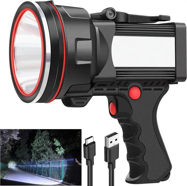 Main image of Rechargeable Spotlight Flashlight, Super Bright Handheld Spot Light with COB Light & Foldable Stand, Waterproof Long Lasting Hand Held Searchlight Spotlight for Boating Camping Hunting Fishing