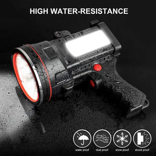 Alt view image 5 of 6 - Rechargeable Spotlight Flashlight, Super Bright Handheld Spot Light with COB Light & Foldable Stand, Waterproof Long Lasting Hand Held Searchlight Spotlight for Boating Camping Hunting Fishing