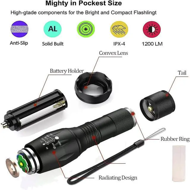 Alt view image 2 of 7 - Pocketman 5 Pack, Led Tactical Flashlight Water Resistant Handheld Torch with 5 Modes and Adjustable Focus
