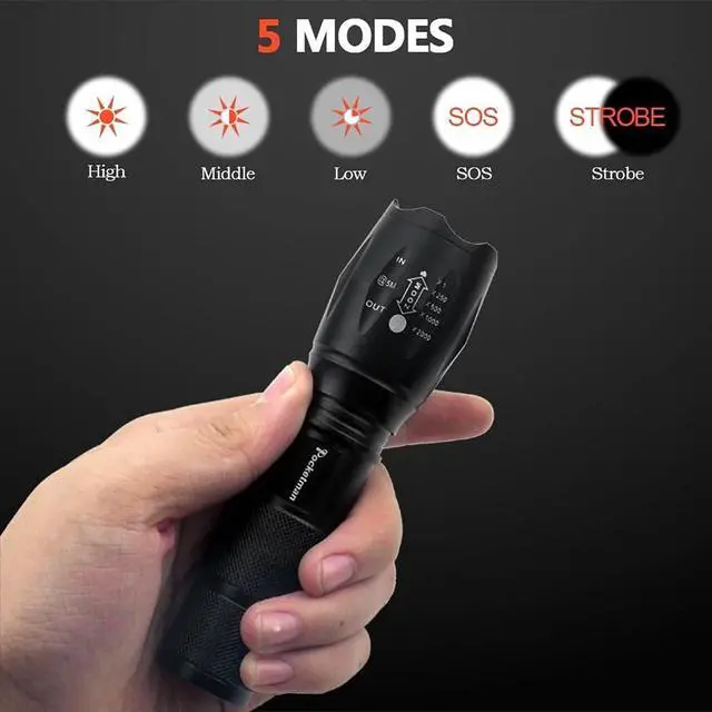 Alt view image 5 of 7 - Pocketman 5 Pack, Led Tactical Flashlight Water Resistant Handheld Torch with 5 Modes and Adjustable Focus
