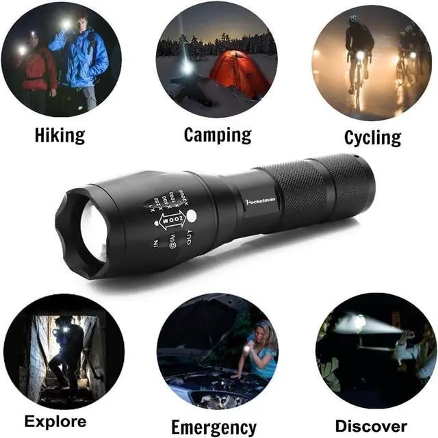 Alt view image 7 of 7 - Pocketman 5 Pack, Led Tactical Flashlight Water Resistant Handheld Torch with 5 Modes and Adjustable Focus