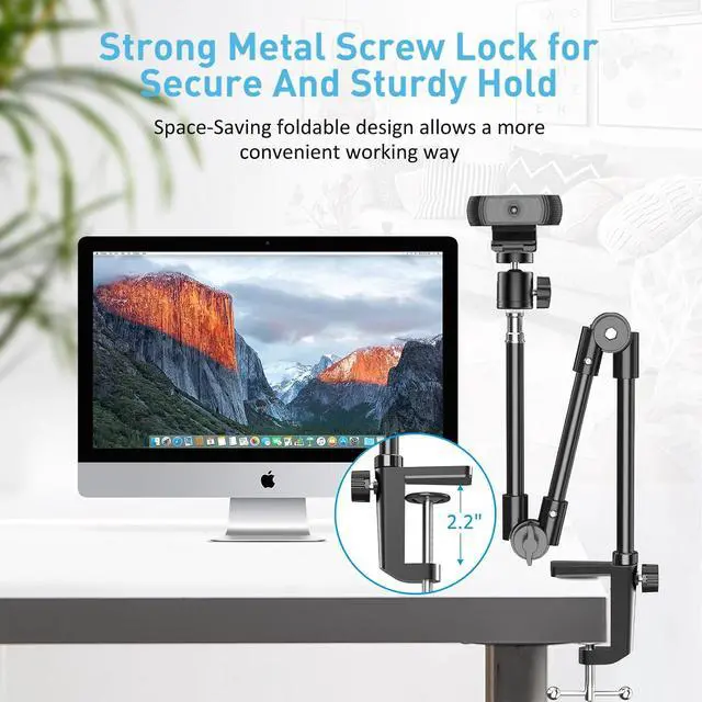 Alt view image 2 of 6 - KDD Webcam Stand Camera Mount with Phone Holder, 22 Inch Foldable Flexible Gooseneck Cell Phone Clamp & Table Projector Mount, for Logitech C922 C930e C920S C920 C960 Brio 4K, Gopro Hero 8 7 6 5