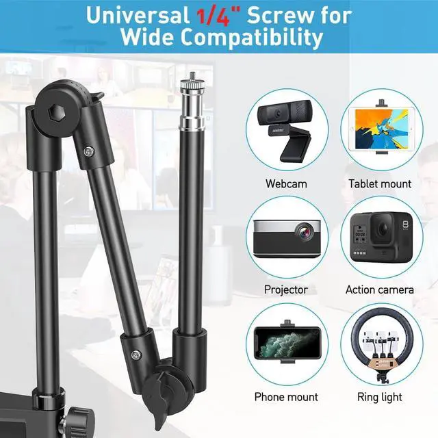 Alt view image 3 of 6 - KDD Webcam Stand Camera Mount with Phone Holder, 22 Inch Foldable Flexible Gooseneck Cell Phone Clamp & Table Projector Mount, for Logitech C922 C930e C920S C920 C960 Brio 4K, Gopro Hero 8 7 6 5