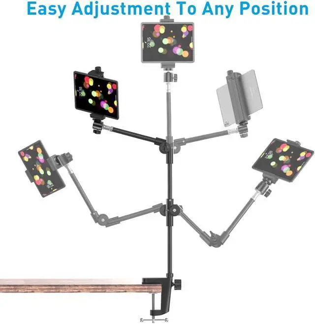 Alt view image 4 of 6 - KDD Webcam Stand Camera Mount with Phone Holder, 22 Inch Foldable Flexible Gooseneck Cell Phone Clamp & Table Projector Mount, for Logitech C922 C930e C920S C920 C960 Brio 4K, Gopro Hero 8 7 6 5