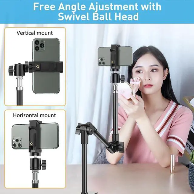 Alt view image 5 of 6 - KDD Webcam Stand Camera Mount with Phone Holder, 22 Inch Foldable Flexible Gooseneck Cell Phone Clamp & Table Projector Mount, for Logitech C922 C930e C920S C920 C960 Brio 4K, Gopro Hero 8 7 6 5