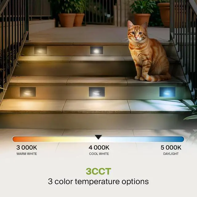 Alt view image 5 of 7 - ASD LED Recessed Step Light Fixture, Outdoor & Indoor Stair Tread Lighting | 3CCT, Dimmable, Waterproof, ETL Listed | 3W 120LM 3000K-5000K 120V | Staircase Hardwired Illumination | Black, 12 Pack