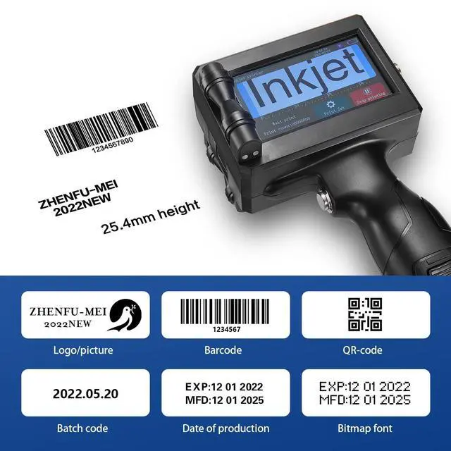 Alt view image 2 of 7 - ZHENFU-MEI MX3 Handheld Inkjet Printer - Fast-Drying Genuine Ink - Print Labels, Logos, Dates, Codes on Plastic, Bags & Packaging | LED Touch Screen