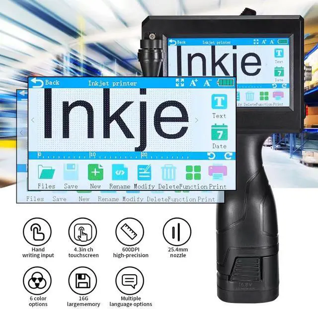 Alt view image 3 of 7 - ZHENFU-MEI MX3 Handheld Inkjet Printer - Fast-Drying Genuine Ink - Print Labels, Logos, Dates, Codes on Plastic, Bags & Packaging | LED Touch Screen