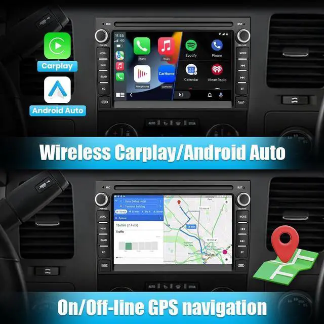Alt view image 3 of 6 - litillbuly Android 13 Car Radio for GMC Sierra Yukon Chevrolet Buick Chevy Silverado,7 Inch Touch Screen Stereo with GPS WiFi SWC Wireless CarPlay Android Auto,2G+64G