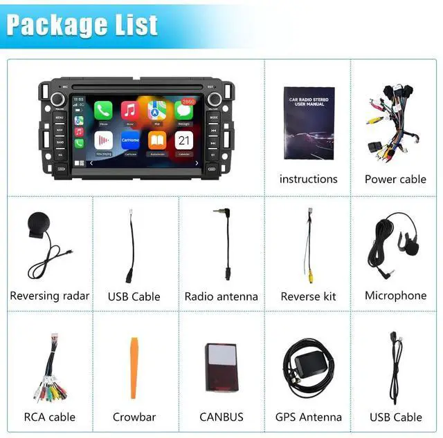 Alt view image 6 of 6 - litillbuly Android 13 Car Radio for GMC Sierra Yukon Chevrolet Buick Chevy Silverado,7 Inch Touch Screen Stereo with GPS WiFi SWC Wireless CarPlay Android Auto,2G+64G