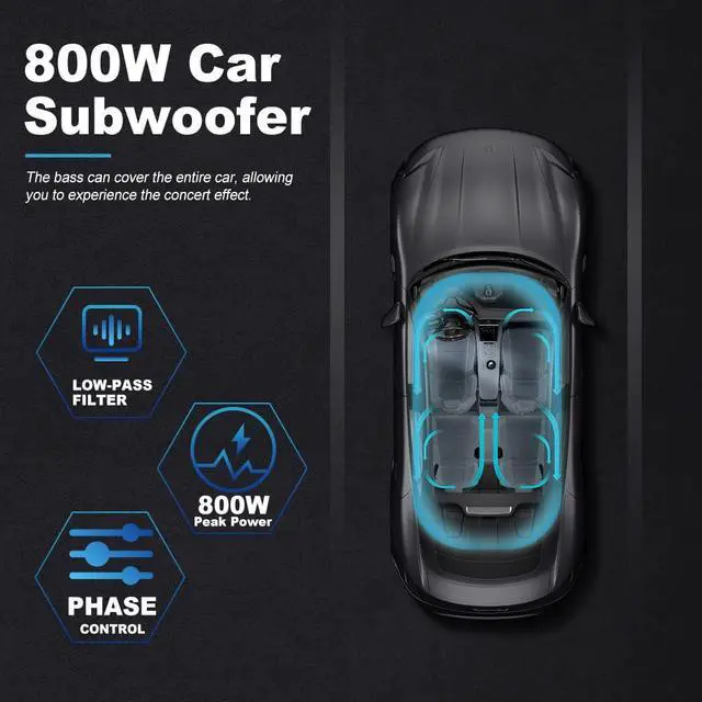 Alt view image 2 of 6 - litillbuly 10 Inch 800W Car Subwoofer,Slim Under Seat Car Subwoofer Powered, High/Low Level Input, Car/Truck Car Audio Subwoofer Sub Built in Amplifier