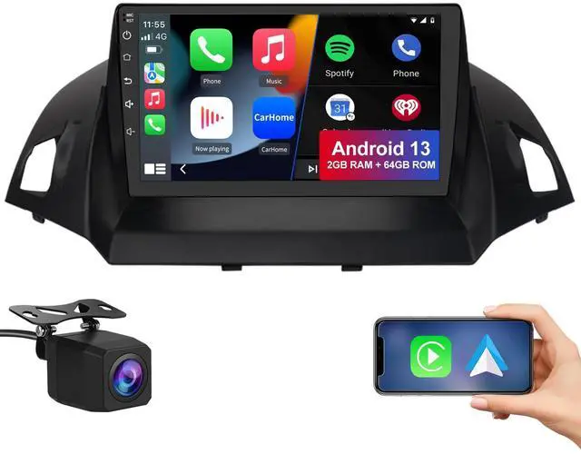 Main image of litillbuly Android 13 [2GB+64GB] Car Radio Compatible for Ford Escape 2013-2016 with Reverse Camera, 9 Inch Touch Screen with GPS/FM/WiFi/Reverse Camera, Support SWC Wireless CarPlay Android Auto
