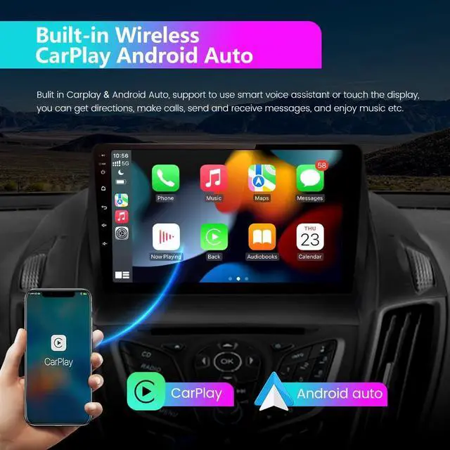Alt view image 3 of 7 - litillbuly Android 13 [2GB+64GB] Car Radio Compatible for Ford Escape 2013-2016 with Reverse Camera, 9 Inch Touch Screen with GPS/FM/WiFi/Reverse Camera, Support SWC Wireless CarPlay Android Auto